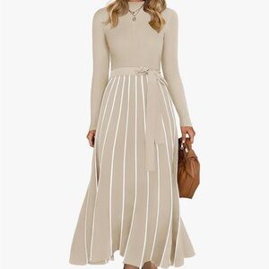 Elegant Tan Long Sleeve Dress